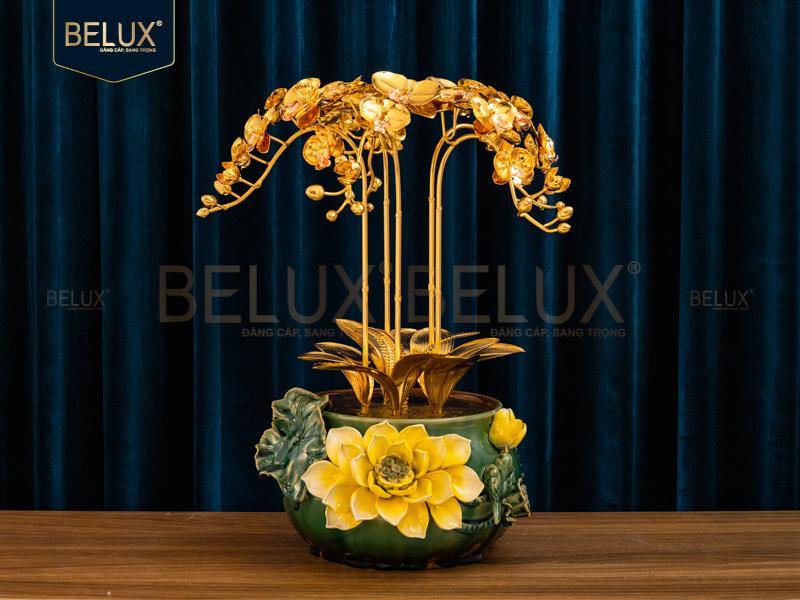 Chậu Lan Vàng Tụ Phúc mạ vàng 24k&nbsp;cao 50cm